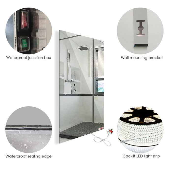 450W Bathroom Mirror Infrared Heater & CCT Changing with Dimmable LED Lights, Plug & Play