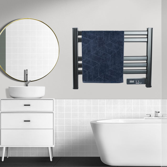 Infrared Heated Towel Rail, Bathroom Wall Mounted 5 Bar Towel Rail Radiator, IP24 Electric Heating Towel Warmer Rack with Timer & LED Display