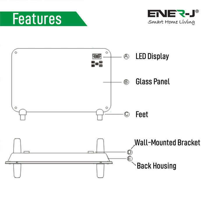 2000W Smart WIFI Electrical Wall Heater | Smart Space Heater Panel with Digital Thermostat & LED Display | The Most Silent Economic & Energy Efficient | Tempered Glass 2000W Heater