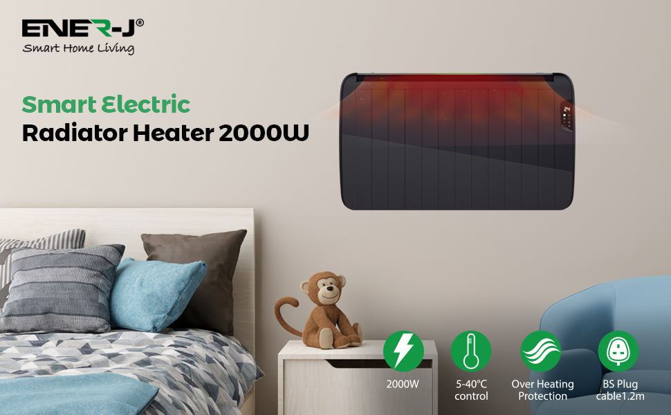 2000W Smart Electric Radiator Heater | LCD Display & Voice Control | 7-Day Timer Function with WIFI | Free Standing or Wall Mountable