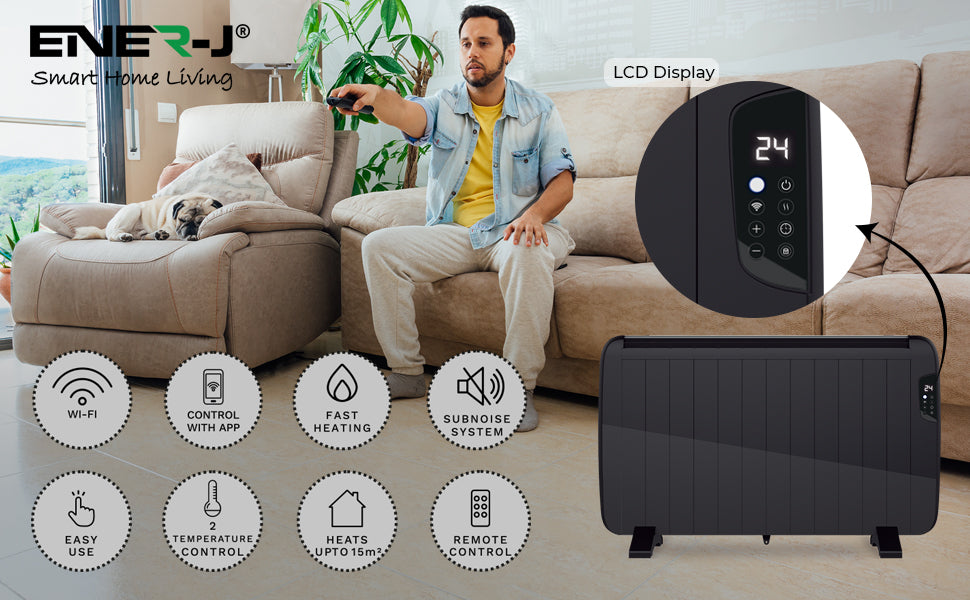2000W Smart Electric Radiator Heater | LCD Display & Voice Control | 7-Day Timer Function with WIFI | Free Standing or Wall Mountable