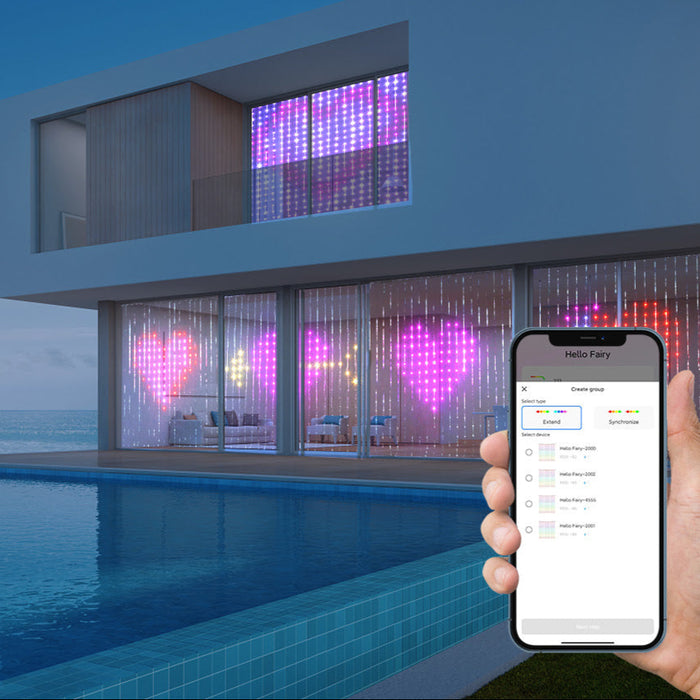 Smart Curtain Lights 2X2m of 400LEDs, remote include, APP & Voice Control