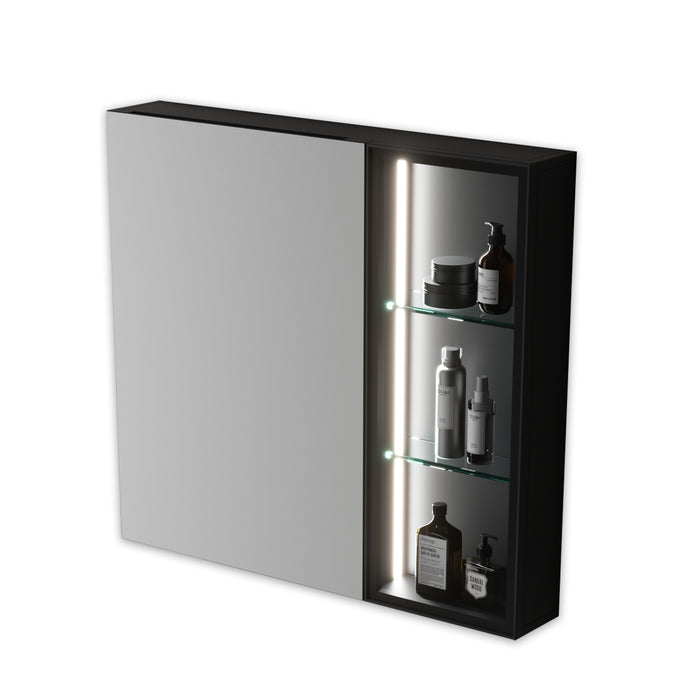 LED Bathroom Mirror Cabinet with Sensor | Dimmable Lights, Soft-Close Doors, Wall-Mounted Storage – 75x68cm Black Aluminum