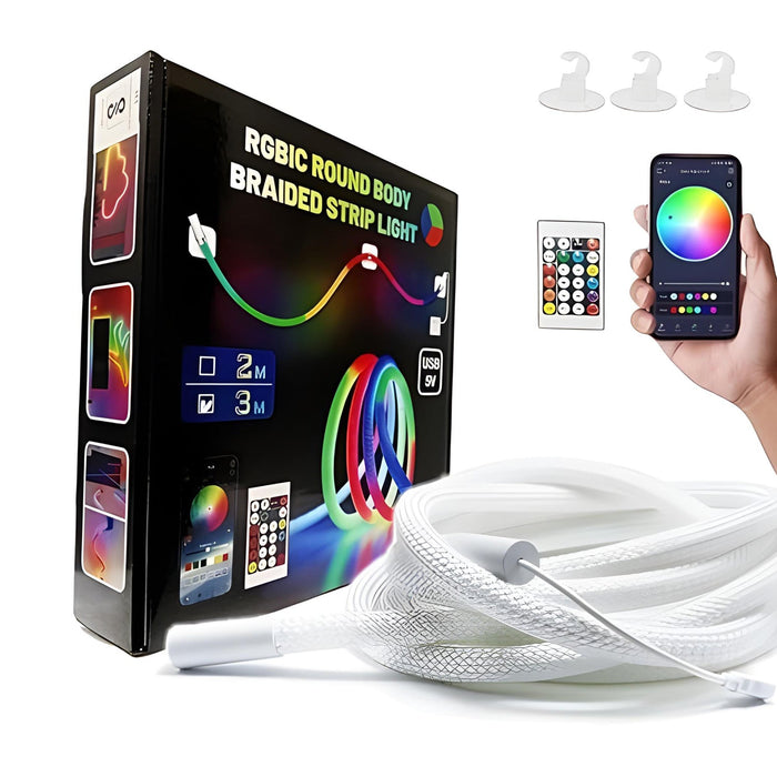 NeonTwist RGBIC Braided LED Rope Light 5m – 360° Smart Neon Strip with App & Remote | Indoor & Outdoor IP65 Waterproof