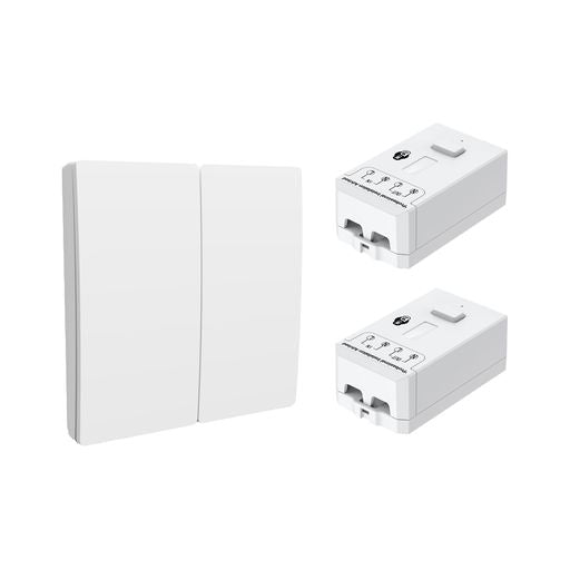2 Gang Wireless Kinetic Switch, White + 2 units of 500W RF Receiver