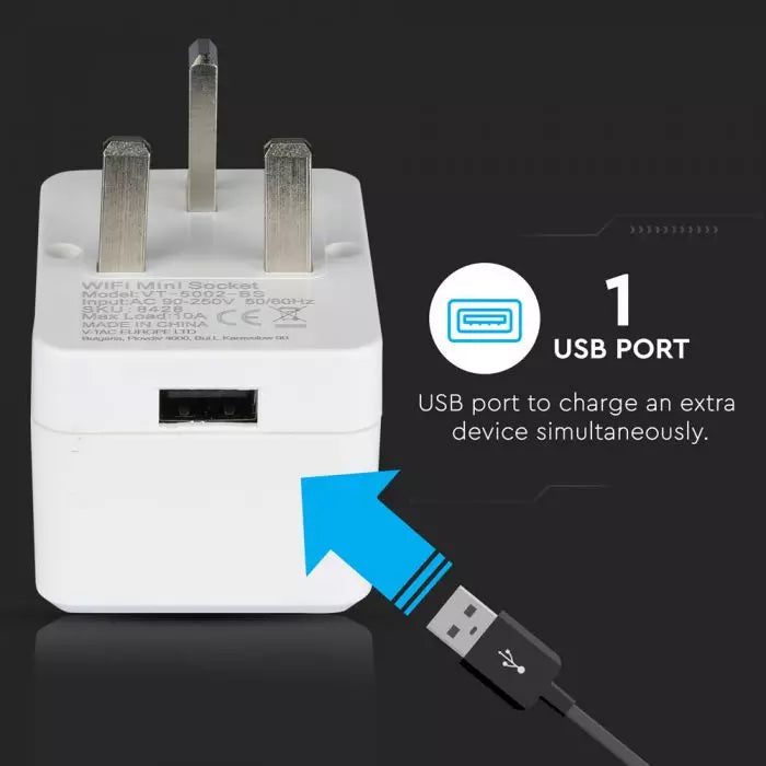 WIFI Smart Mini BS Plug with USB Compatible with Alexa and Google Home, No hub required
