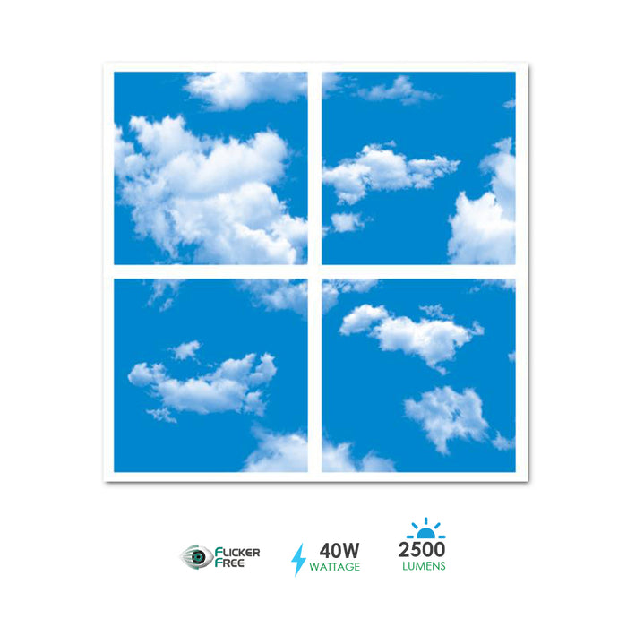 LED Sky Panel Cloud Ceiling Light Panel 2D Version, Set of 4 600 x 600 Ceiling Lights LED Light Panel, 40W, 2 yrs warranty