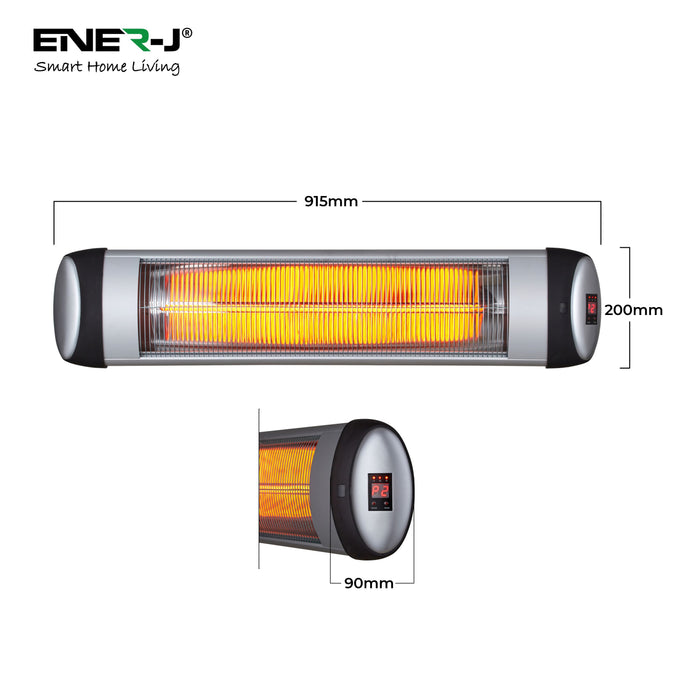 2000W Wall Mounted Patio Heater | LED Display| Quartz Tube with 3 Heat Setting 750W, 1500W & 2000W | IP34 Rating