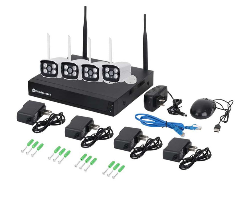 Wireless Security CCTV System 8CH 1080P NVR and 4X 2.0MP Enhanced Signal Outdoor WiFi IP Cameras, Plug n Play, Snapshot Motion Detection APP Push