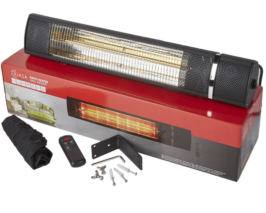 2000W, IP55 Rating, Halogen Patio Heaters Electric Wall Mount Gold Tube with Remote (Silver / Black)