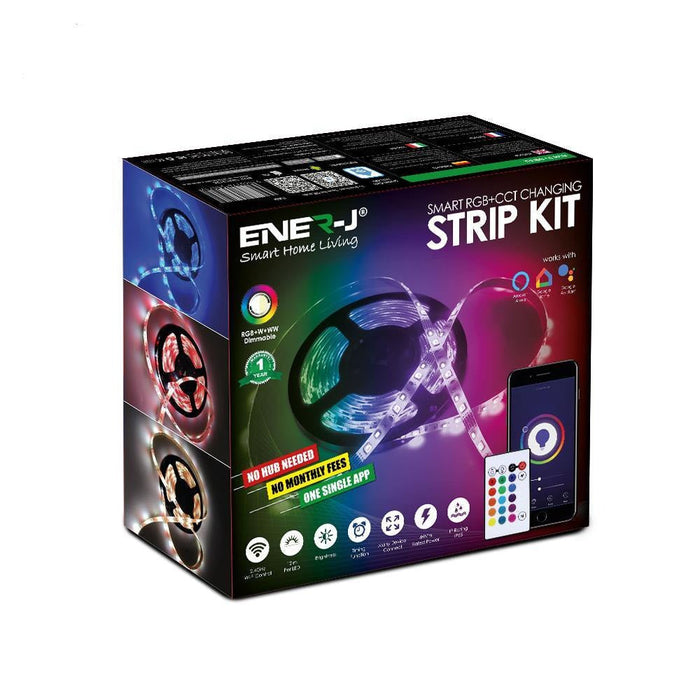Smart WiFi RGB+CCT Changing LED Tape Kit 5 Meter IP65 RGB+CCT LED Tape (6000K to 2700K), 6A Plug and Play Power Supply and Wi-Fi Controller