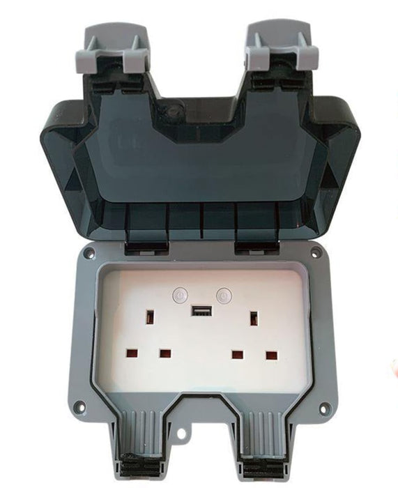Smart WiFi Outdoor Double Socket with USB | IP55 Waterproof Weatherproof Plug for Garden, Patio & Playground