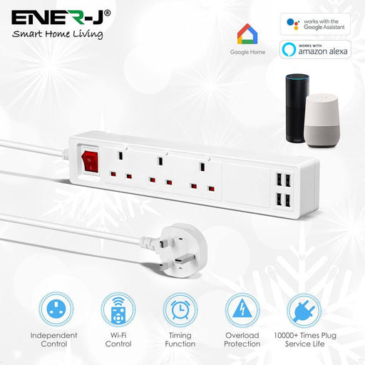 13A SMART Wi-Fi Power Strips With 3 Sockets & 4 USB - Olectrical