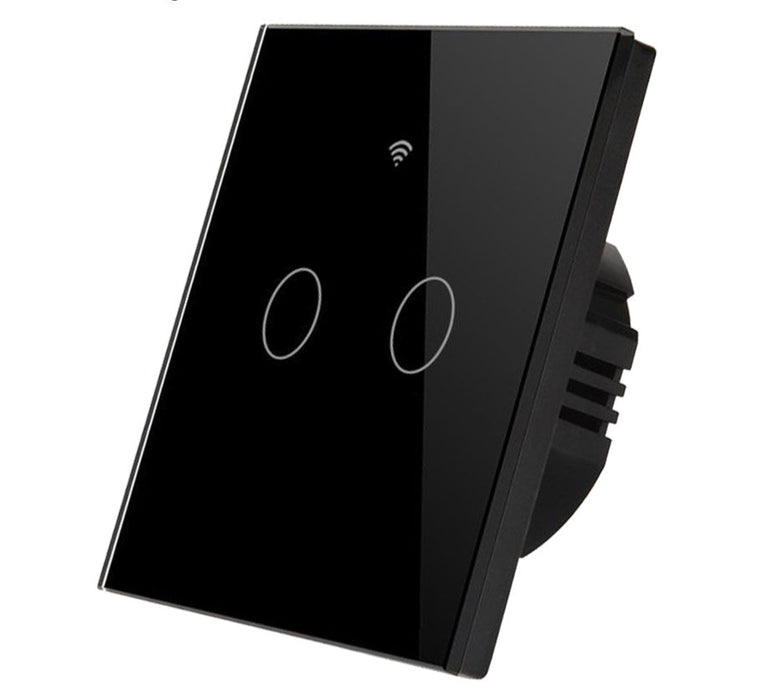 2 Gang Smart Touch Light Switch | No Neutral Required | Alexa & Google Home Compatible | Timer & App Control - Black Or White