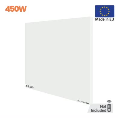 Prime 450W Infrared Panel Heater – Wall or Ceiling Mounted Frameless IR Heater (Optional Thermostat & Remote)