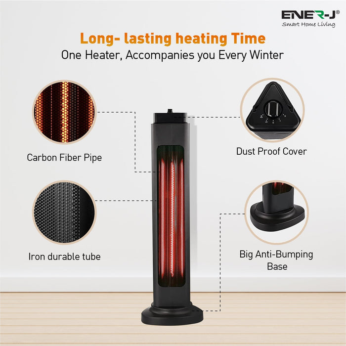Portable Infrared Heater with Oscillation, Free Standing Radiant Heater, Efficient 600W or 1200W Power (250 x 250 x 835mm)