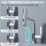 Load image into Gallery viewer, Modern Single Hole Basin Faucet with Waterfall, Pull Out Sprayer and LED Temperature Display, Chrome Silver