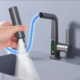 Load image into Gallery viewer, Modern Single Hole Basin Faucet with Waterfall, Pull Out Sprayer and LED Temperature Display, Black