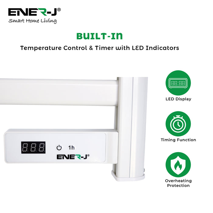 Infrared Heated Towel Rail, Bathroom Wall Mounted 5 Bar Towel Rail Radiator, IP24 Electric Heating Towel Warmer Rack with Timer & LED Display