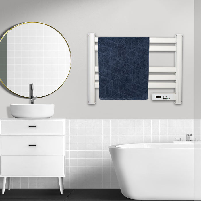 Infrared Heated Towel Rail, Bathroom Wall Mounted 5 Bar Towel Rail Radiator, IP24 Electric Heating Towel Warmer Rack with Timer & LED Display