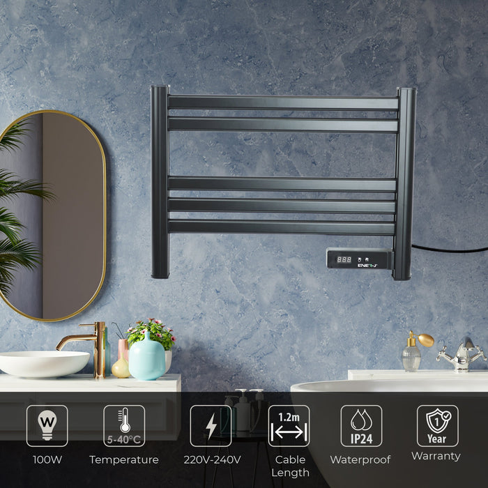 Infrared Heated Towel Rail, Bathroom Wall Mounted 5 Bar Towel Rail Radiator, IP24 Electric Heating Towel Warmer Rack with Timer & LED Display