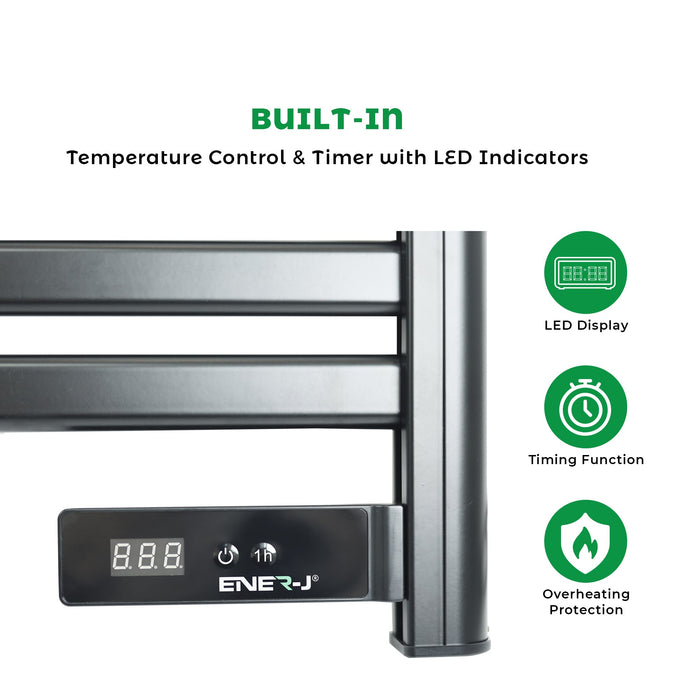 Infrared Heated Towel Rail, Bathroom Wall Mounted 5 Bar Towel Rail Radiator, IP24 Electric Heating Towel Warmer Rack with Timer & LED Display