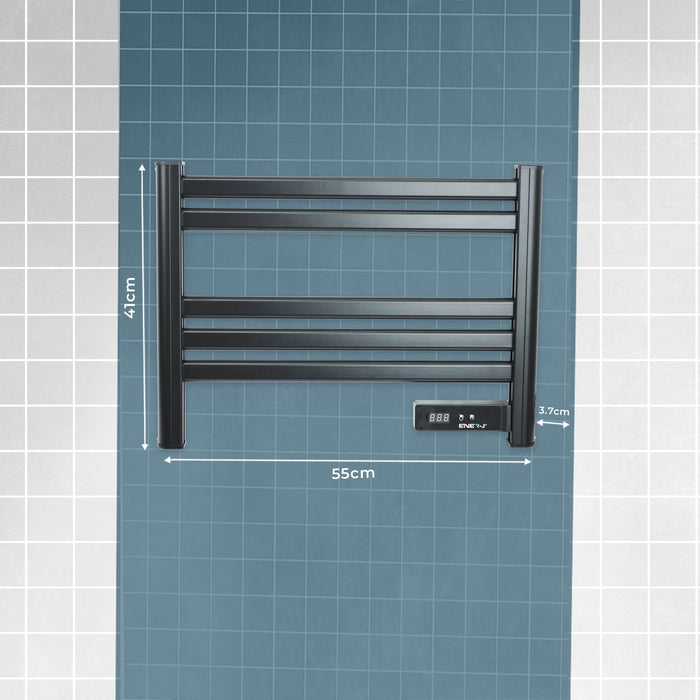 Infrared Heated Towel Rail, Bathroom Wall Mounted 5 Bar Towel Rail Radiator, IP24 Electric Heating Towel Warmer Rack with Timer & LED Display