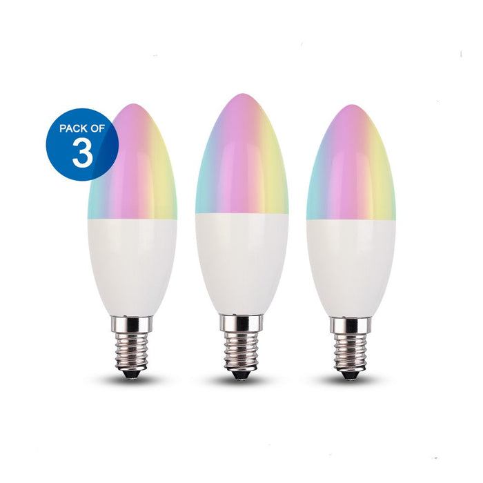Pack of 3 Smart Led Light Bulb WiFi E14 Base | Colour Changing RGBCW Lights | 4.5W Dimmable Alexa Candle Light Bulbs for Bedroom & Living Room Ceiling,
