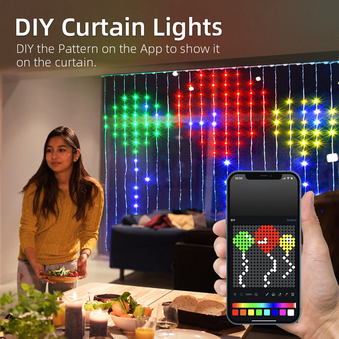 Smart Curtain Lights 2X2m of 400LEDs, remote include, APP & Voice Control