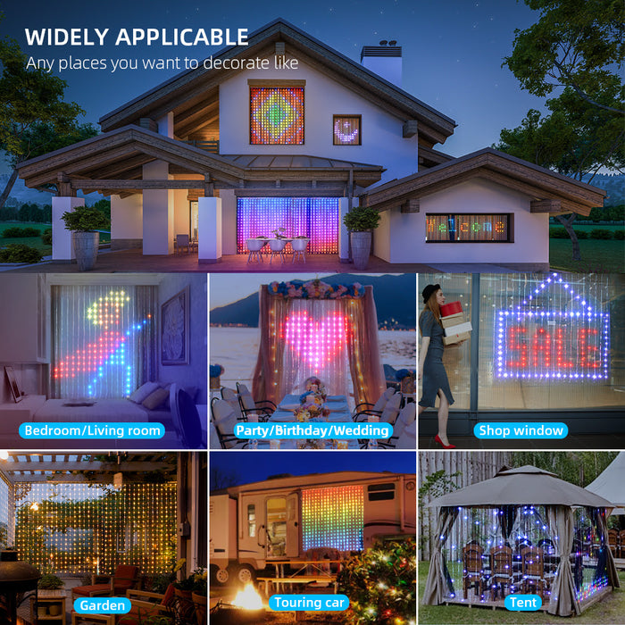 Smart Curtain Lights 2X2m of 400LEDs, remote include, APP & Voice Control