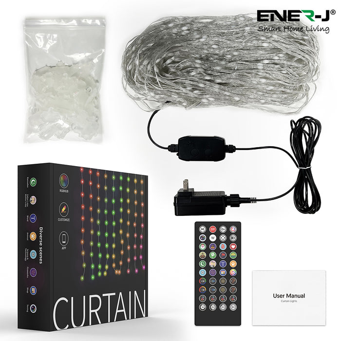 Smart Curtain Lights 2X2m of 400LEDs, remote include, APP & Voice Control