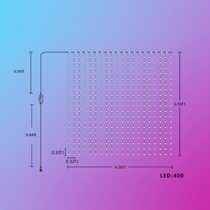 Smart Curtain Lights 2X2m of 400LEDs, remote include, APP & Voice Control