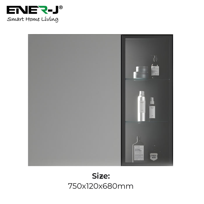 LED Bathroom Mirror Cabinet with Sensor | Dimmable Lights, Soft-Close Doors, Wall-Mounted Storage – 75x68cm Black Aluminum