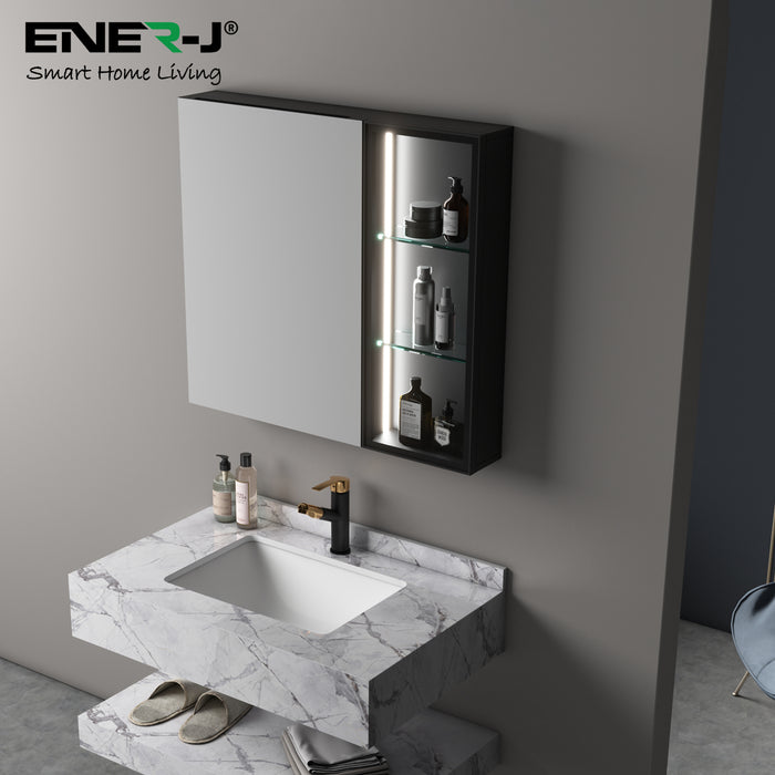 LED Bathroom Mirror Cabinet with Sensor | Dimmable Lights, Soft-Close Doors, Wall-Mounted Storage – 75x68cm Black Aluminum