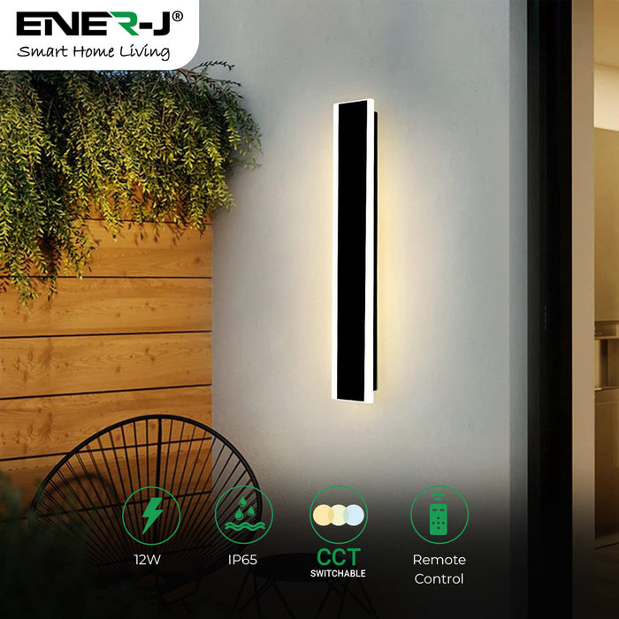 12W Outdoor LED Wall Light – CCT Adjustable & Dimmable via Remote, 60x8cm Matte Black, IP65 Waterproof Acrylic Sconce