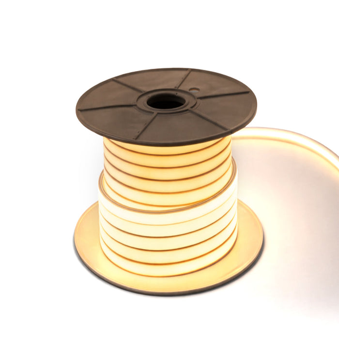 30 Meters 24V Silicon Neon Strip | Includes 30pcs Clips & 5 connector cable | Size: 10x10mm, IP65 | Warm White