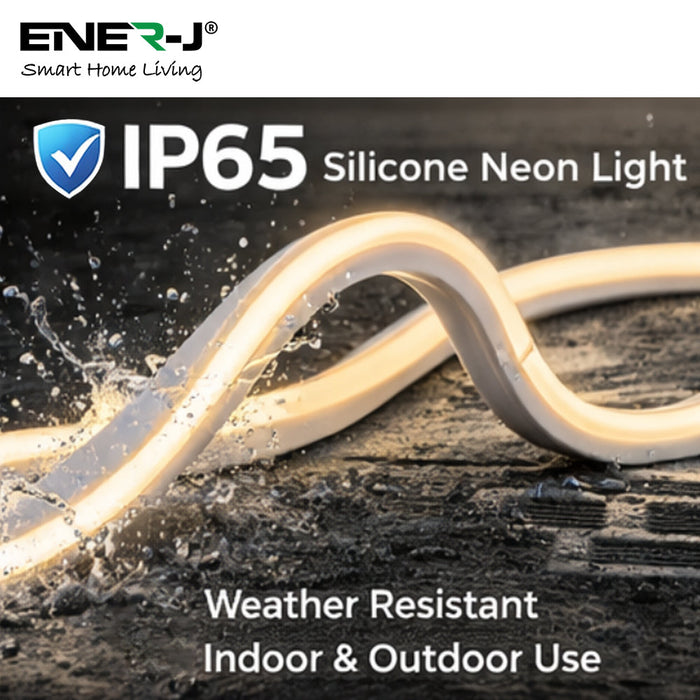 30 Meters 24V Silicon Neon Strip | Includes 30pcs Clips & 5 connector cable | Size: 10x10mm, IP65 | Warm White