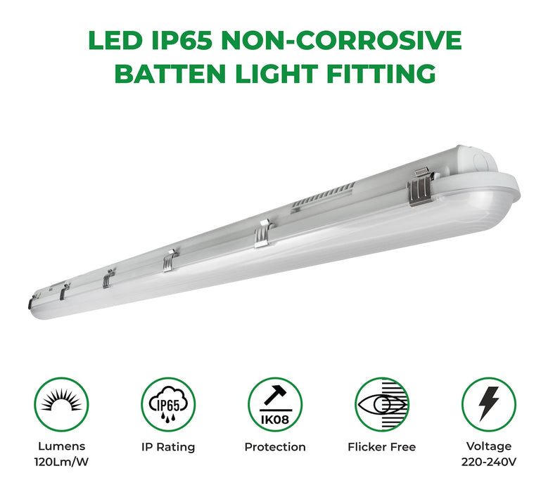 Pack of 2 Premium 40W 4FT LED Batten Non Corrosive Ultra-bright IP65 120cms 40W Natural White and Daylight (4000K and 6000K)
