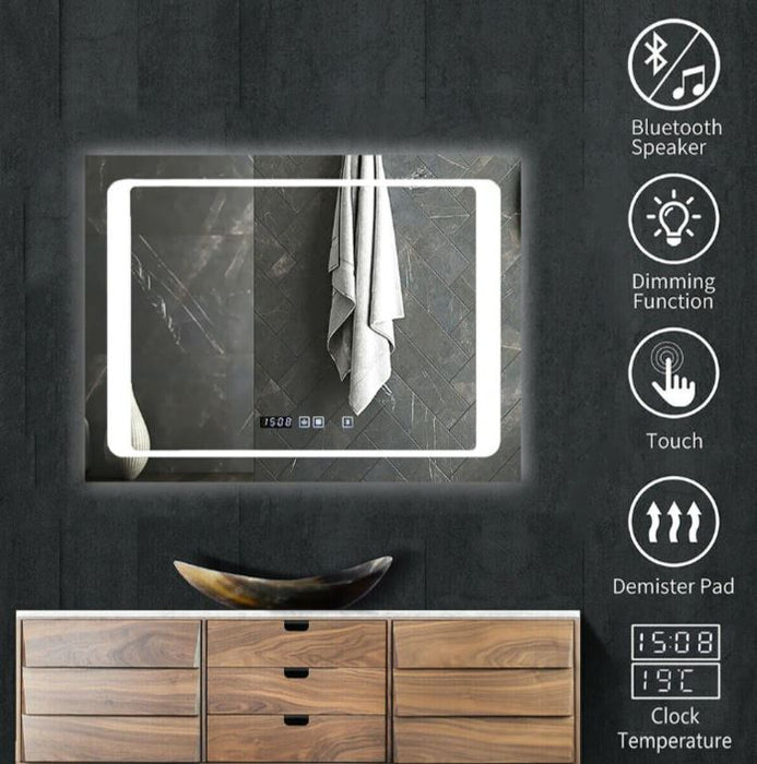 800 X 600 MM Bathroom Mirror with Bluetooth Speaker & Concealed Heated Demister