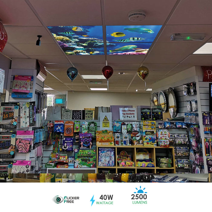 LED 3D Marine Ocean Life Design Panel 40w Recessed Ceiling Skylight 600mm x 600mm Daylight [Set of 4 Panels]
