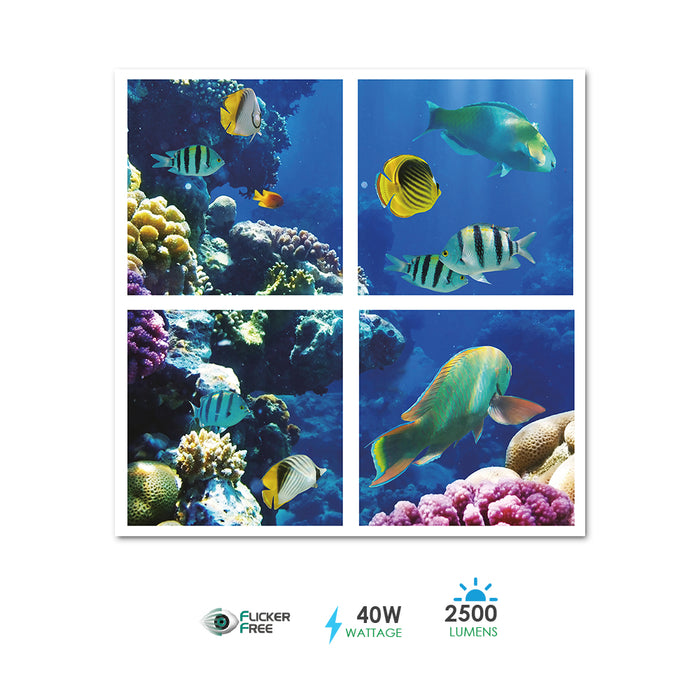 LED 3D Marine Ocean Life Design Panel 40w Recessed Ceiling Skylight 600mm x 600mm Daylight [Set of 4 Panels]