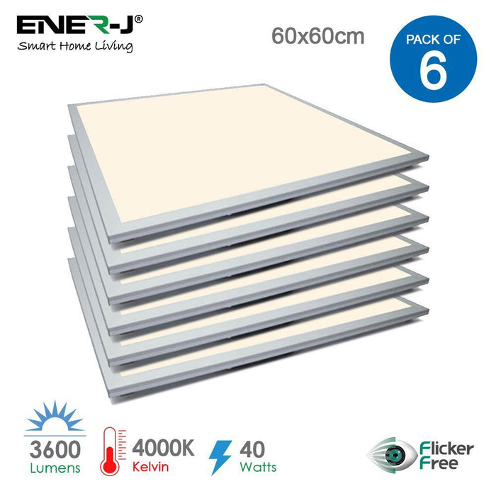 Pack of 6 LED Ceiling Light 600X600 LED Panel Tile With EMC Flicker Free Driver - 60x60cms 40W, 3600lm Warm White, Cool White & DayLight