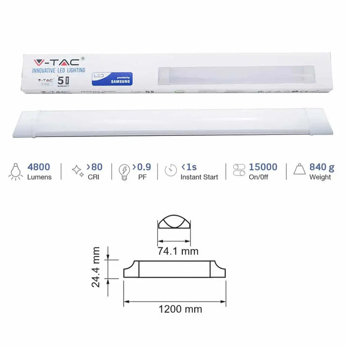 40W 4FT LED Batten Lights 120cm Slim Durable Prismatic Fitting VTAC