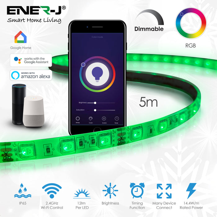 LED Strips Lights Wi-Fi APP Controlled Waterproof Light Strip Kit SMD 5050 LED Lights 5 meters, Sync to Music, Compatible with Alexa, Google Home