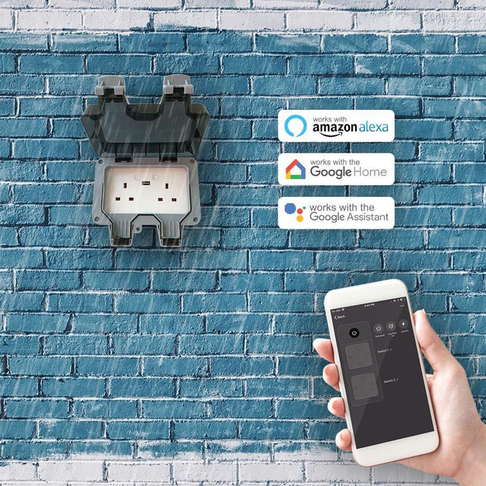 Smart WiFi Weatherproof Double Socket With USB - Olectrical