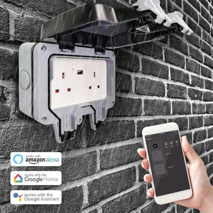 Smart WiFi Weatherproof Double Socket With USB - Olectrical