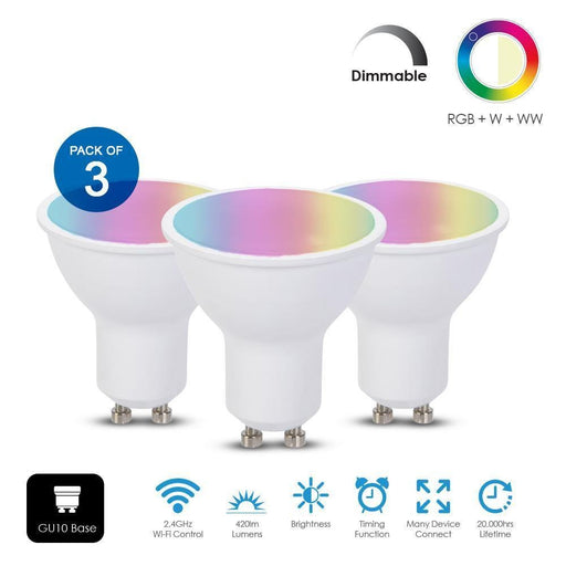 5W GU10 Wifi Smart Light LED Bulb, RGB White Warm White Color Changing Mood Light, 5W Equal to 50W Spot Bulbs Dimmable  (3 Pack) - Olectrical