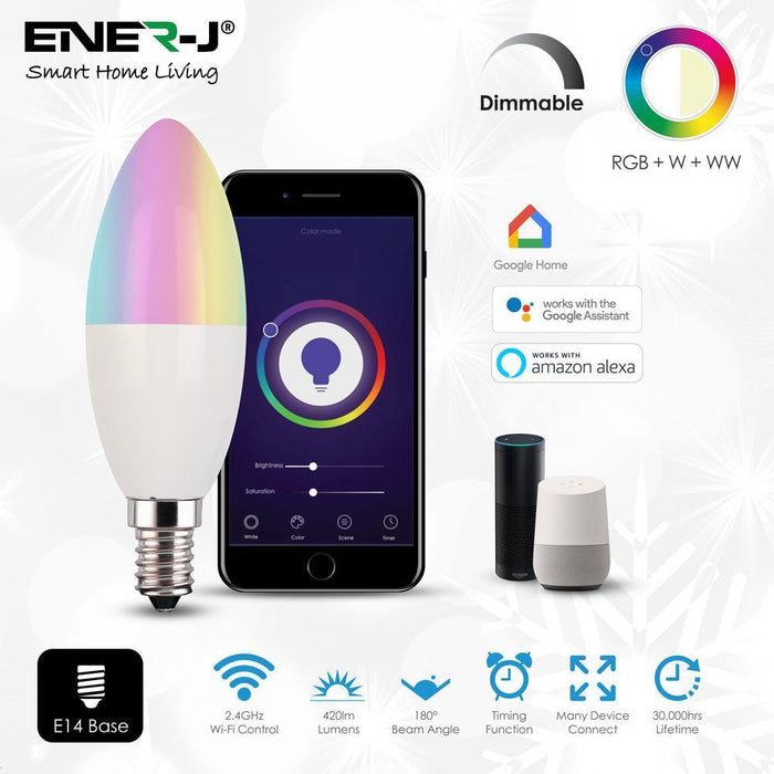 WiFi Smart Led Light Bulb E14 Base, 4.5W Dimmable Alexa Candle Light Bulbs for Bedroom & Living Room Ceiling, Colour Changing RGBCW Lights (Pack of 3) - Olectrical