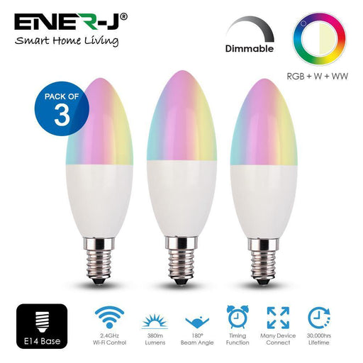 WiFi Smart Led Light Bulb E14 Base, 4.5W Dimmable Alexa Candle Light Bulbs for Bedroom & Living Room Ceiling, Colour Changing RGBCW Lights (Pack of 3) - Olectrical