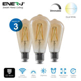 Load image into Gallery viewer, ENERJ Smart Filament ST64 in Amber Glass 8.5W 730Lm of 6500K &amp; 2700-6000K, CCT &amp; Dimmable E27 Holder (Pack of 3) - Olectrical